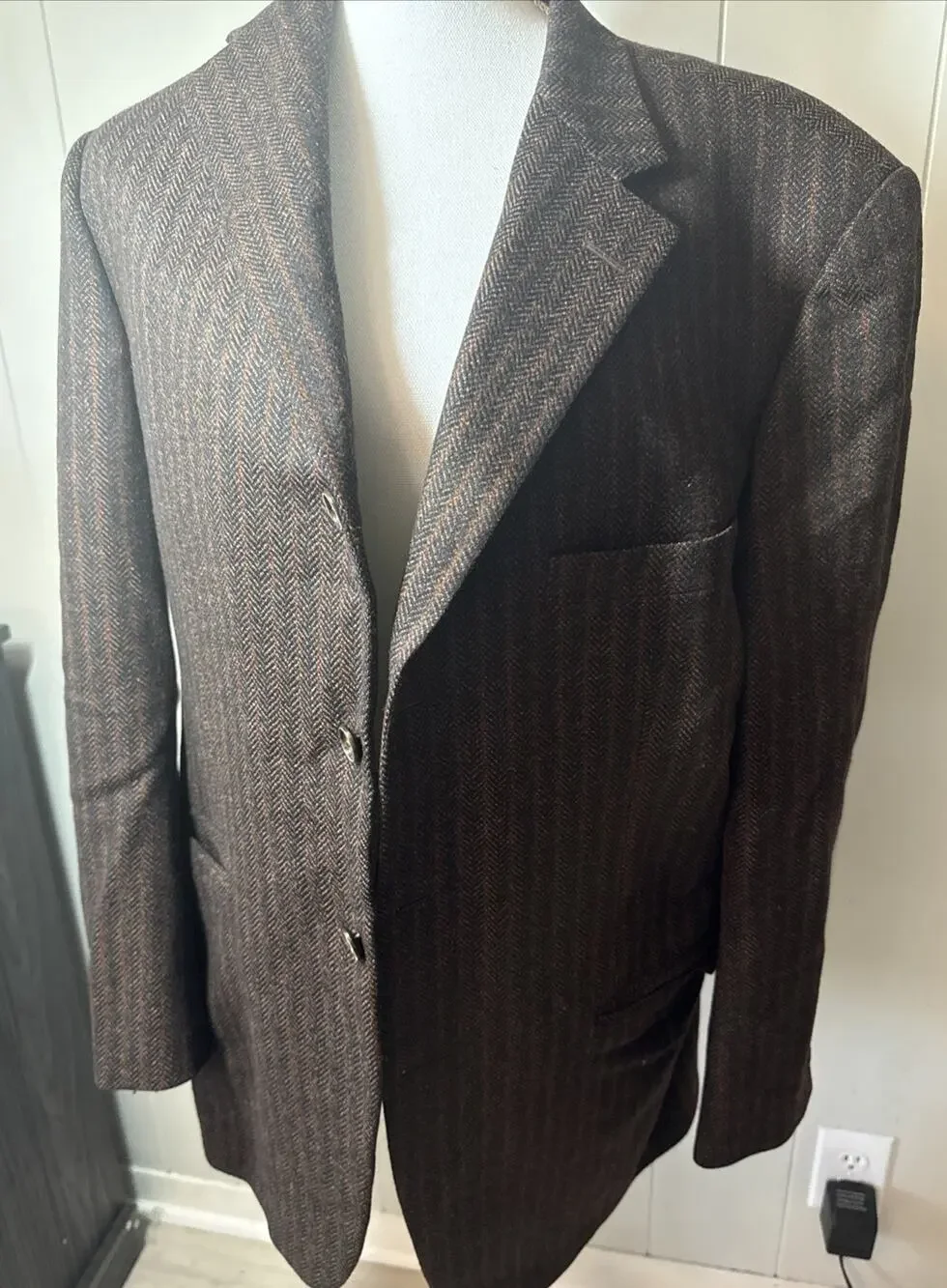 Samuelsohn Sport Coat Men 41 Brown/ Orange Blazer Wool Pinstripe V2
